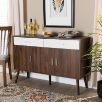 Baxton Studio CA 5712-00-Columbia/White-Sideboard Leena Mid-Century Modern Two-Tone White and Walnut Brown Finished Wood 2-Drawer Sideboard Buffet